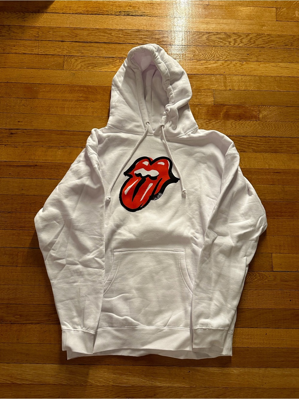 The Rolling Stones Hoodie Size XL Hot Lips White with Red Tongue Rock Sweatshirt